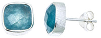 Cargar imagen en el visor de la galería, Ohrstecker Aqua Calcit Quadrat 8 mm 925er Sterlingsilber facettiert Rillen Rand
