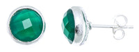 Cargar imagen en el visor de la galería, Ohrstecker Onyx rund 8 mm Rand 925er Sterlingsilber gebürstet facettiert grün
