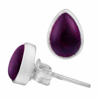 Load image into Gallery viewer, Ohrstecker Amethyst dunkel lila Tropfen 8 mm 925er Sterling Silber Rand Stein Silberohrstecker
