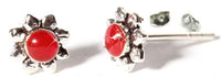Load image into Gallery viewer, Stern Ohrstecker, koralle, rot, rund, 6 mm Ø, in Silber eingefasst, 925er Sterlingsilber-Stift
