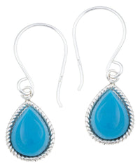 Load image into Gallery viewer, Silberohrhänger Tropfen 10 mm Türkis dunkel Seilrand 925 Sterlingsilber Ohrringe
