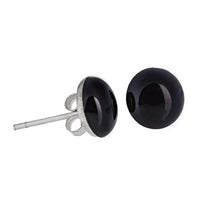 Load image into Gallery viewer, Onyx Ohrstecker schwarz gewölbt rund eingefasst 925 Sterling Silber Silberohrstecker
