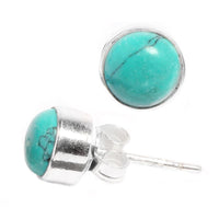 Load image into Gallery viewer, Silberohrstecker rund Türkis Ohrringe Ohrstecker Damen Ohrring Stecker 925er Sterling Silber
