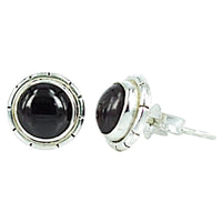 Cargar imagen en el visor de la galería, Ohrstecker Onyx schwarz rund 10 mm 925er Sterling Silber Kerben Rand diagonal
