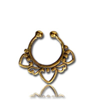 Cargar imagen en el visor de la galería, Septum Fake Piercing Nasenringe Herzen Punkte Messing goldfarben nickelfrei antik exotisch
