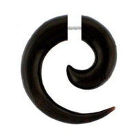 Cargar imagen en el visor de la galería, Schwarz Tribal Fake Piercing Spirale Buffalo Horn 6 mm Steckverschluss Edelstahl nickelfrei Ohrring

