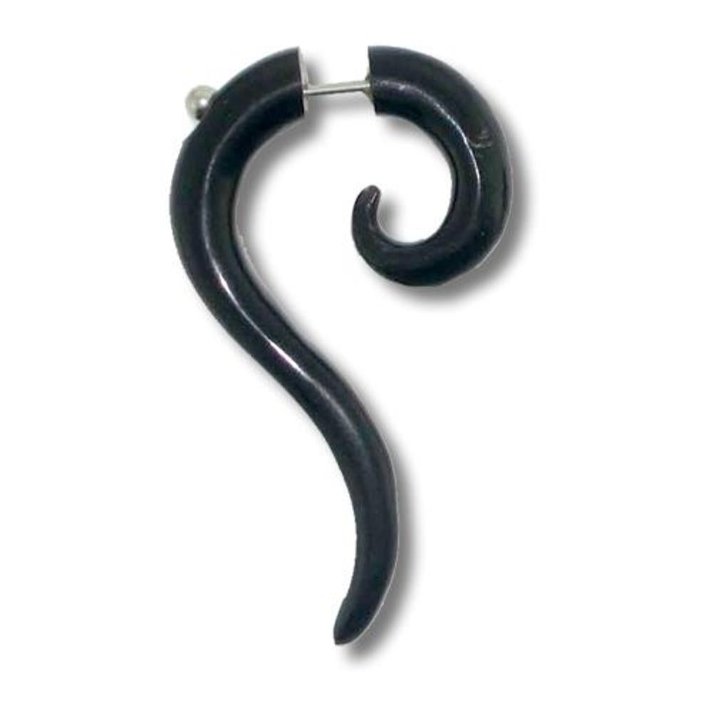 Tribal Horn Fake Piercing Spirale lange Spitze schwarz Buffalo 4 mm Edelstahl Ohrstecker Ohrring
