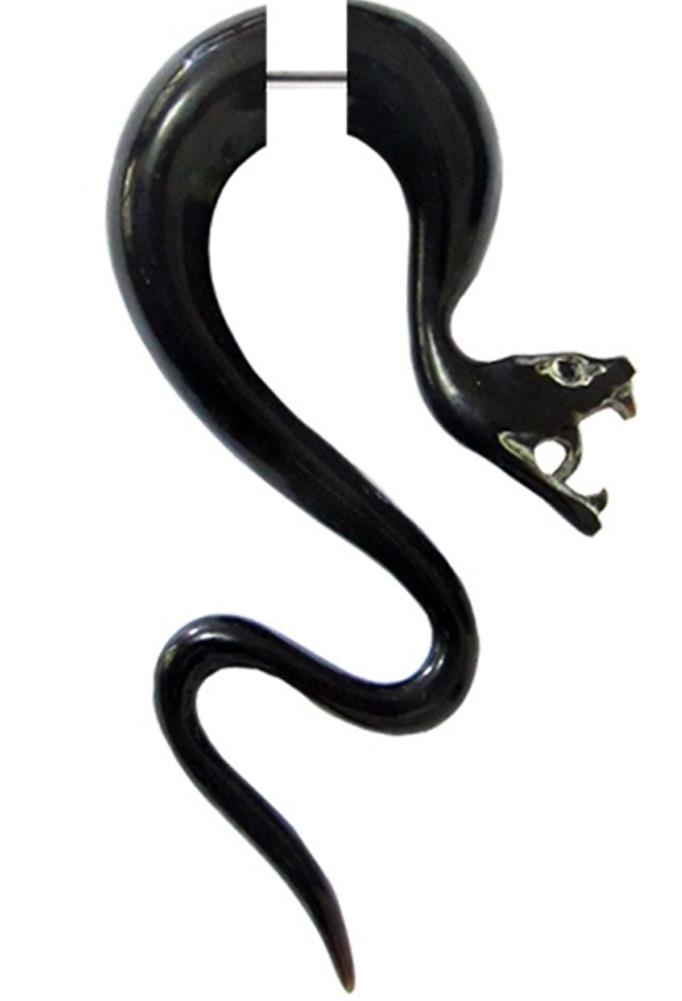 Tribal Fake Piercing, schwarzer, schlangenförmiger Ohrring, handgeschnitzt aus Büffelhorn, 1mm, Edelstahlbügel