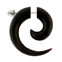 Cargar imagen en el visor de la galería, Schwarz Tribal Fake Piercing Spirale Schraubverschluss Buffalo Horn 6 mm Edelstahl Ohrring

