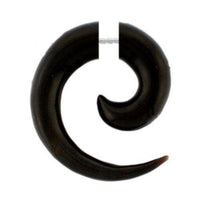 Cargar imagen en el visor de la galería, Schwarz Tribal Fake Piercing klein Spirale Buffalo Horn 4 mm Edelstahl nickelfrei Ohrstecker Ohrring

