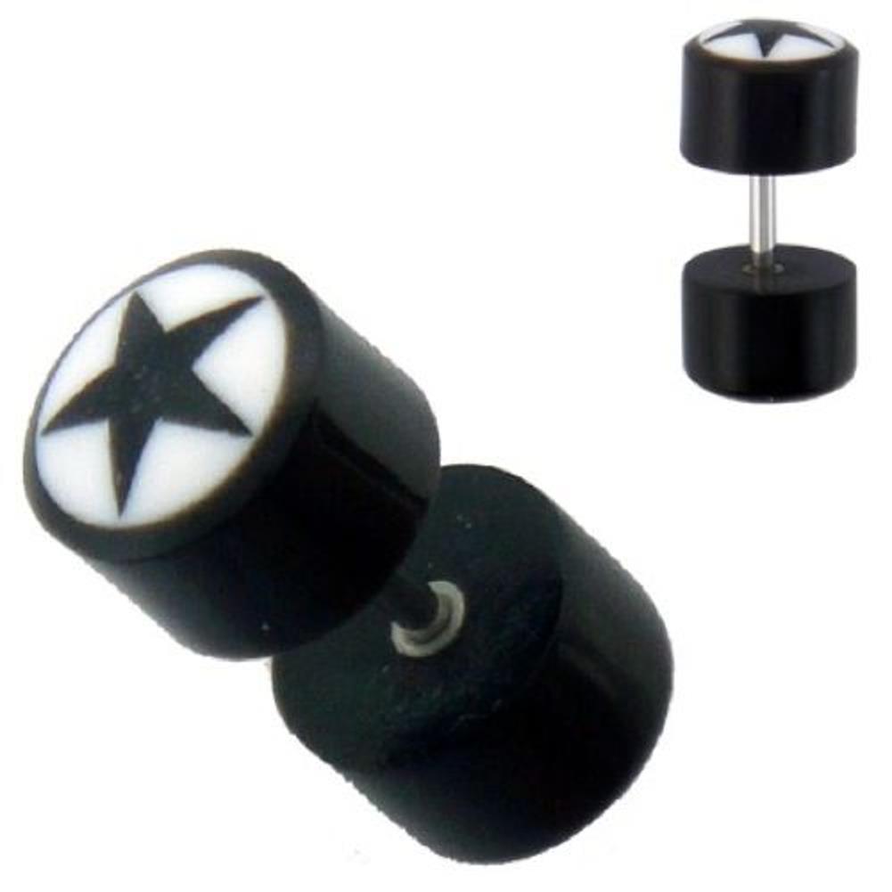 Fake Piercing Horn Stern schwarz weiß, Expander, Ohrhänger, Ohrstecker, Ohrring