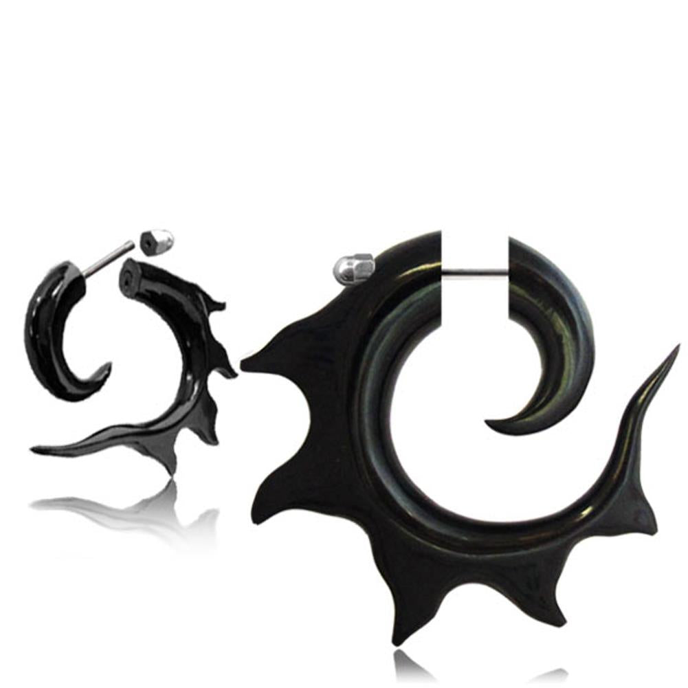 Fake Piercing Buffalo Horn Sonnen Spirale schwarz Expander Plug Ohrstecker Edelstahl