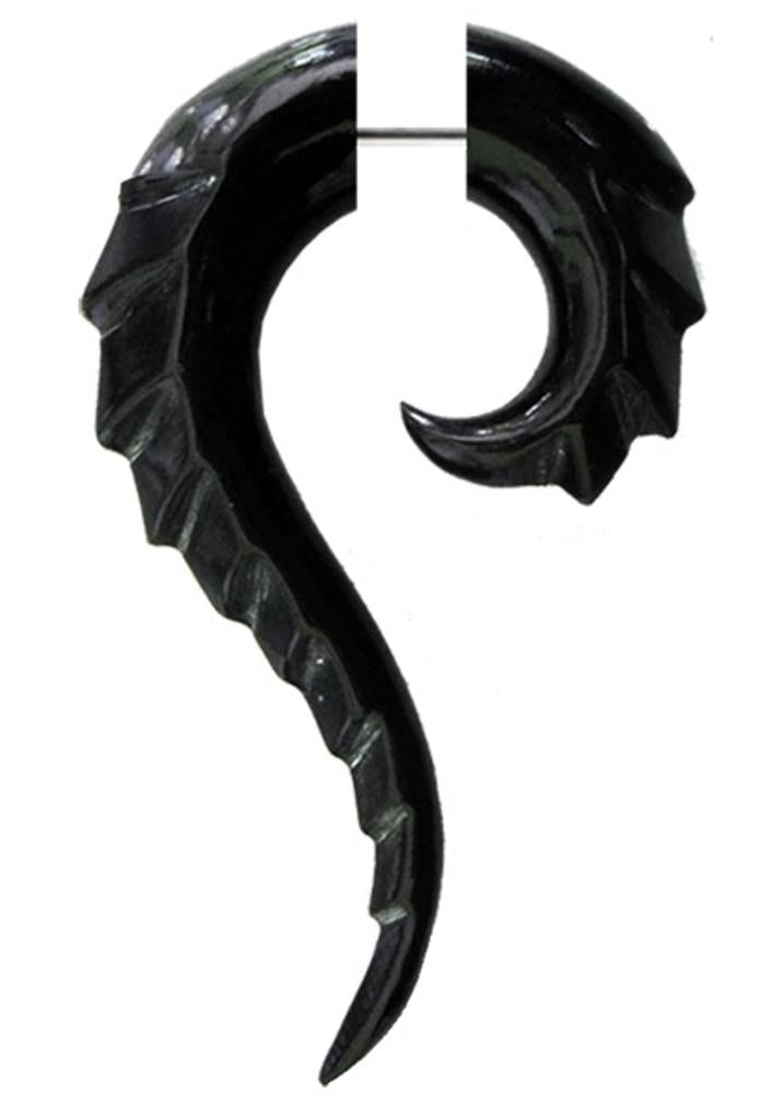 Tribal Horn Fake Piercing Thai Spirale Schuppenrücken schwarz Buffalo 6 mm Edelstahl Ohrring