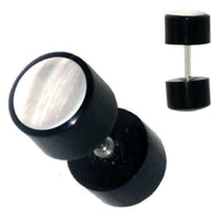 Cargar imagen en el visor de la galería, Fake Piercing Horn schwarz Perlmutt weiß, Expander, Ohrhänger, Ohrstecker, Ohrring
