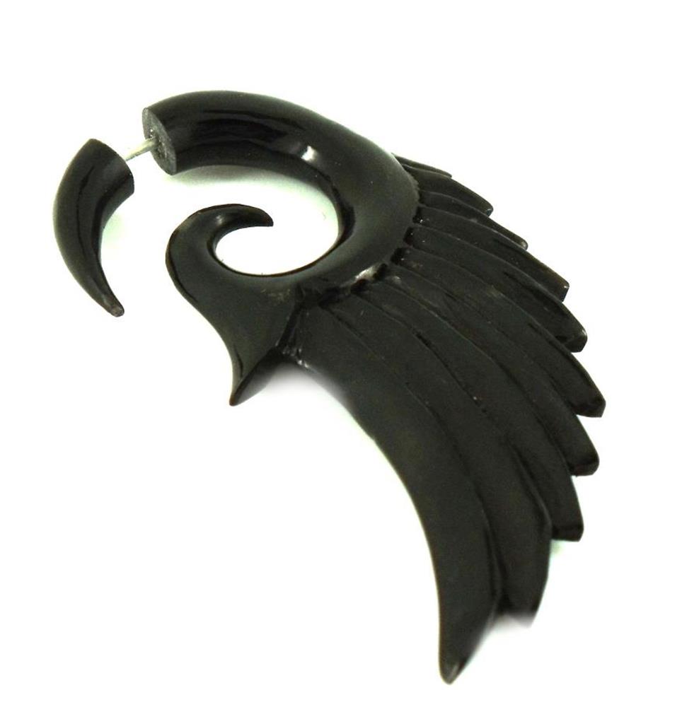 Fake Piercing Horn schwarz Flügel Spirale Expander Ohrstecker handgeschnitzt