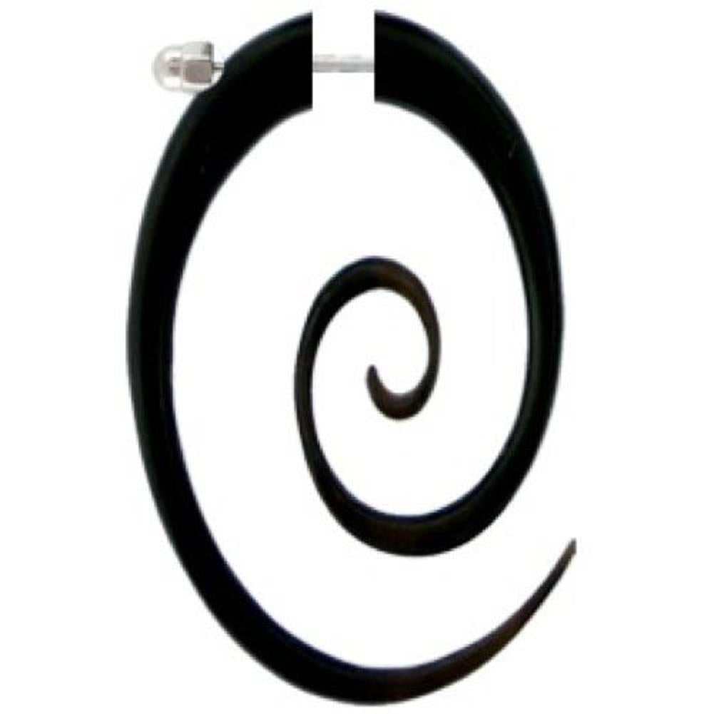 Tribal Horn Fake Piercing, schwarze ovale Spirale, Buffalo Horn, 6mm Durchmesser, Schraubverschluss, Ohrstecker, Ohrring