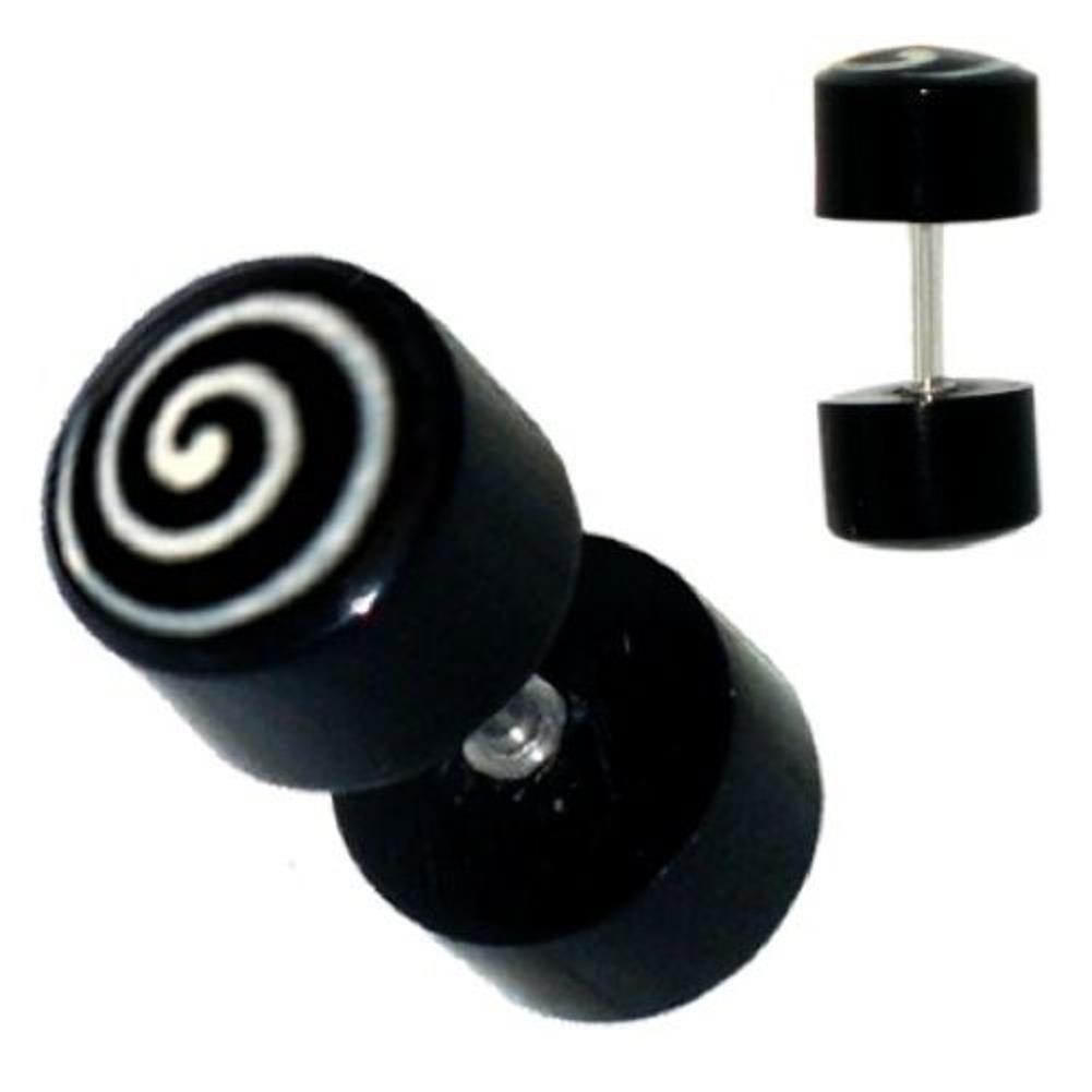 Fake Piercing Horn schwarz weiß Spirale, Expander, Ohrhänger, Ohrstecker, Ohrring