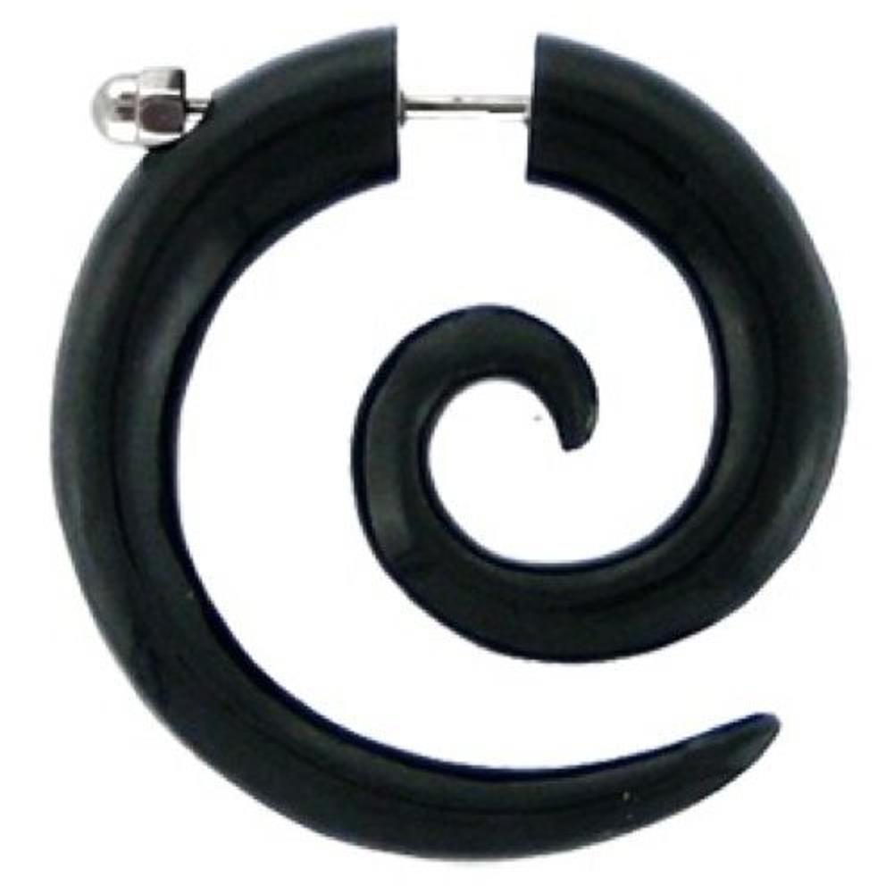 Tribal Horn Fake Piercing Super Spirale schwarz 6 mm Edelstahl Ohrstecker Ohrring nickelfrei Organic