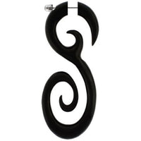 Cargar imagen en el visor de la galería, Tribal Horn Fake Piercing schwarz S-Form Doppel Spirale Buffalo 6 mm Edelstahl Ohrstecker Ohrring
