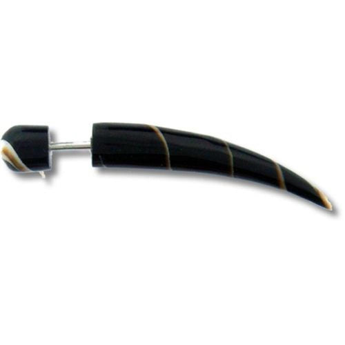 Muschel Fake Piercing Spike schwarz-weiß spiralig Edelstahl Ohrstecker Ohrring Tribal Organic
