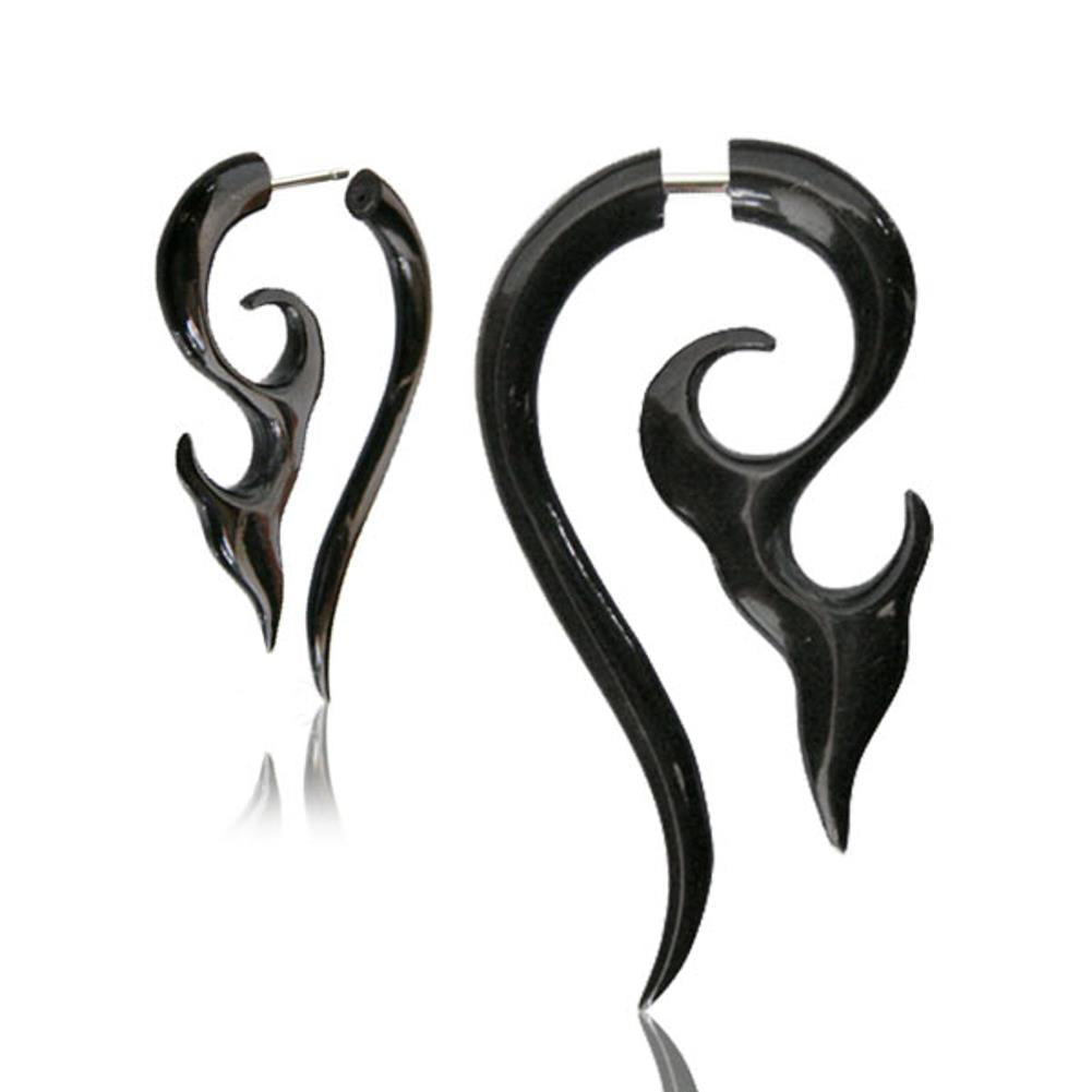 Tribal Horn Fake Piercing Tattoo Spirale schwarz 6 mm Edelstahl Ohrstecker Ohrring Ohrhänger