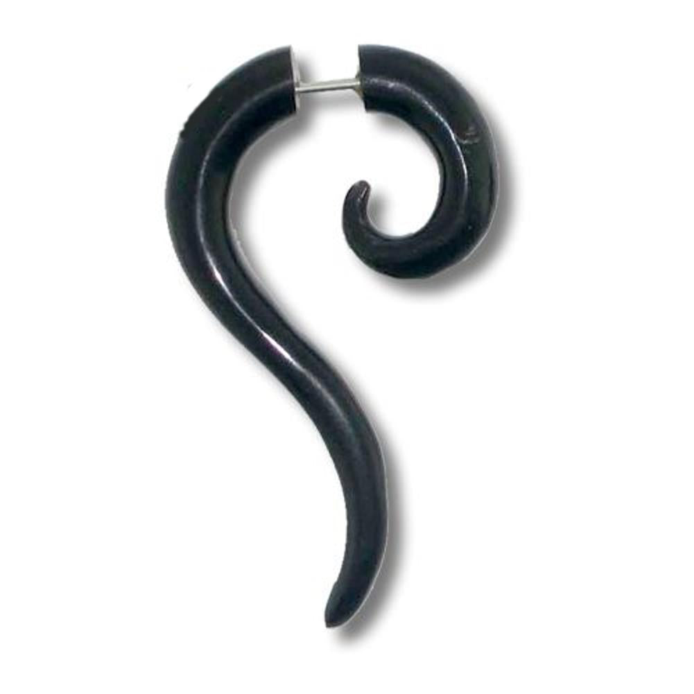 Tribal Horn Fake Piercing Spirale lange Spitze schwarz Buffalo 6 mm Edelstahl Ohrstecker Ohrring