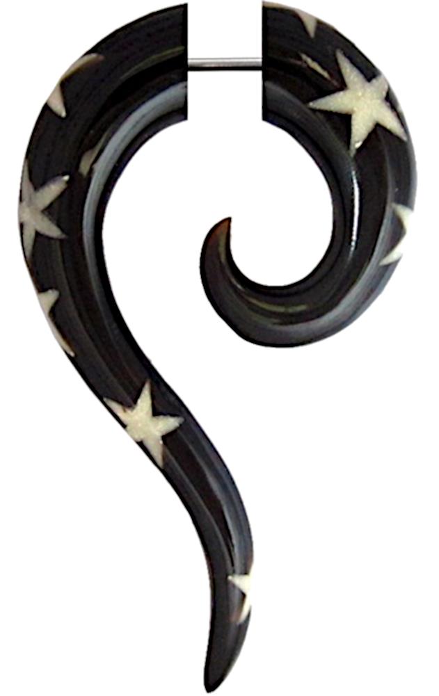 Horn Fake Piercing schwarz Spirale weiß Sterne Fragezeichen 6mm