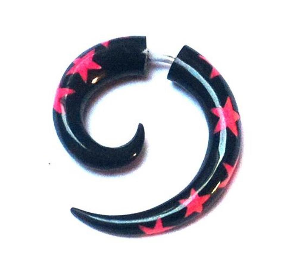 Fake Piercing Horn Sternen Spirale schwarz rot Sternen-Inlay Expander Ohrstecker Ohrring