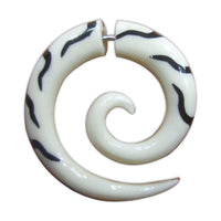Load image into Gallery viewer, Fake Piercing Bone Edelstahl weiß Spirale Zebra Wellen Zacken Ohrstecker Ohrring
