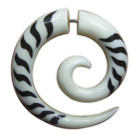 Load image into Gallery viewer, Fake Piercing Bone Edelstahl weiß Spirale Zebra Wellen Zacken Ohrstecker Ohrring
