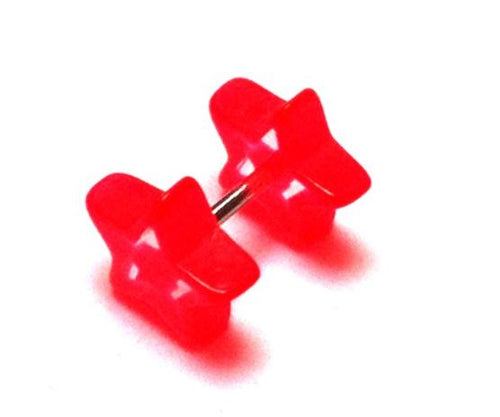 Fake Piercing rot pink neon Plug Tunnel Ohrstecker Unisex Kunststoff Schmuck Sterne