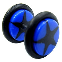 Load image into Gallery viewer, Fake Piercing Plug Tunnel Ohrstecker Unisex Acryl Scheibe Schmuck Gummiring 10 mm blau schwarz Stern
