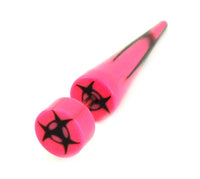 Load image into Gallery viewer, Biohazard Symbol pink schwarz Fake Piercing Expander Dehnungsstab Straight Dehnstab Unisex Acryl
