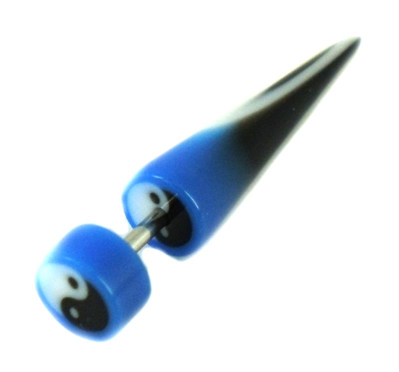 Yin Yang blau schwarz weiß Fake Piercing Expander Dehnungsstab Straight Dehnstab Unisex Acryl