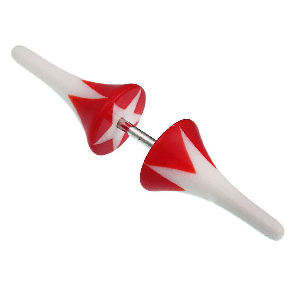Fake Piercing Spikes mit rot-weiß Muster Stern Kunststoff mit Edelstahl Stab 1mm