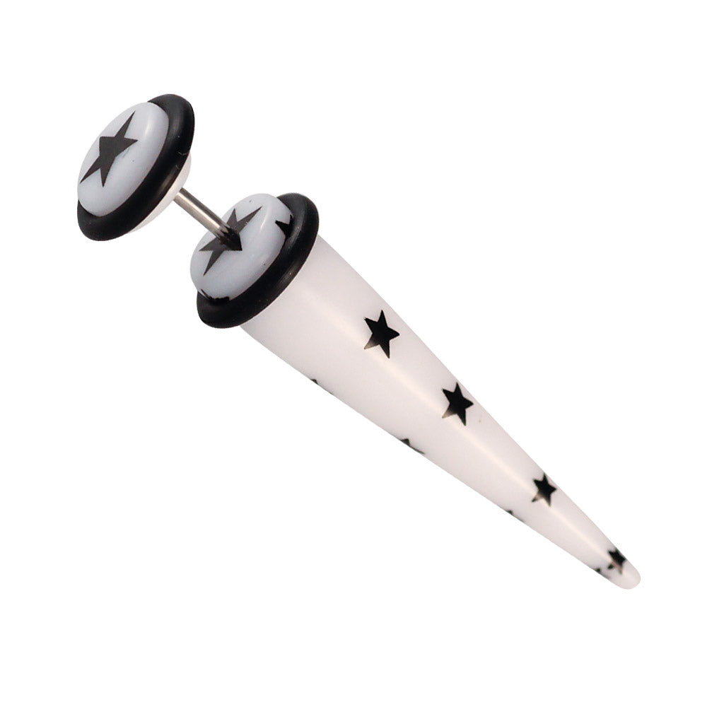 Acryl Fake Piercing Expander weiß schwarze Sterne Dehnungsstab Straight Dehnstab