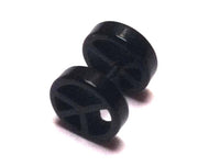 Load image into Gallery viewer, Fake Piercing Plug Tunnel Ohrstecker Unisex Kunststoff schwarz Peace Zeichen Schmuck
