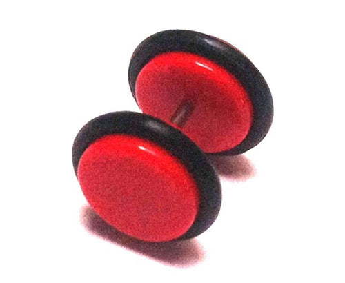 Fake Piercing Plug Tunnel Ohrstecker Unisex Kunststoff rot Scheibe Schmuck Gummiring