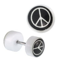 Load image into Gallery viewer, Fake Piercing Plug Tunnel weiß Peace Zeichen Acryl Gummiring 7 mm
