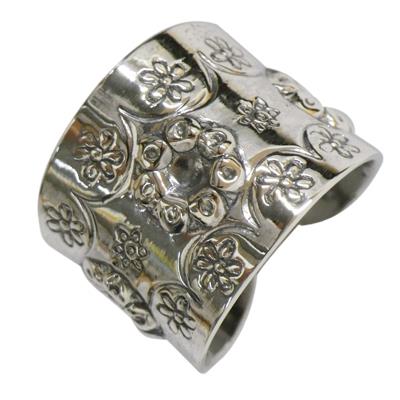 Silberring verstellbar Muster Ausstanzungen Blumen aus 925er Sterling Silber Damen Ringe
