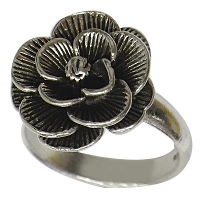 Silberringe schwarz oxidiert offene Blüte Ring 925er Sterling Silber Damen Designer Schmuck