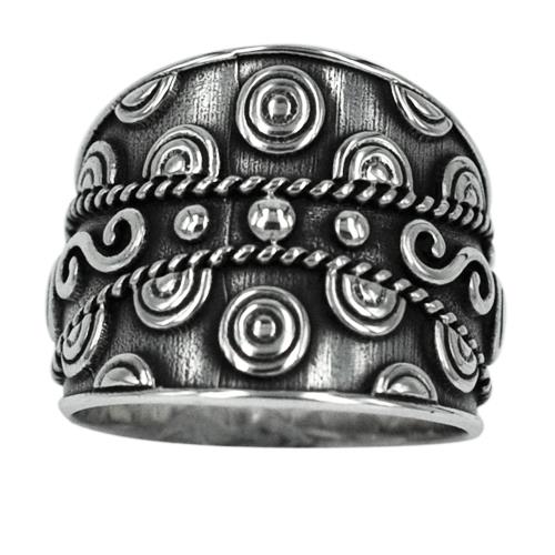 Silberring Bali dunkel oxidiert Spiral Kreis Muster Ring 925er Sterling Silber Damen Schmuck