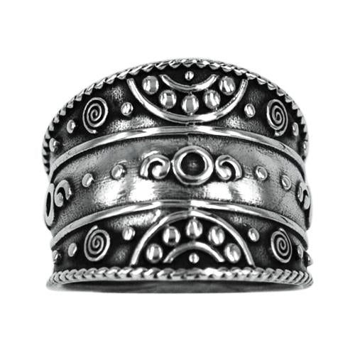 Silberring Bali dunkel oxidiert Spiralen Kreise Bögen Ringe Ring 925er Sterling Silber Damen Schmuck