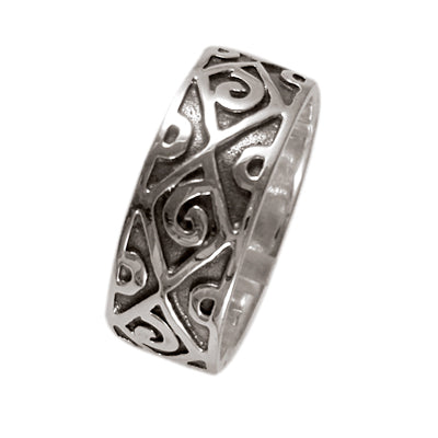 Silberring massiv Muster Spiralen Ecken oxidiert Ring 925er Sterling Silber Ringschmuck Damen Ringe