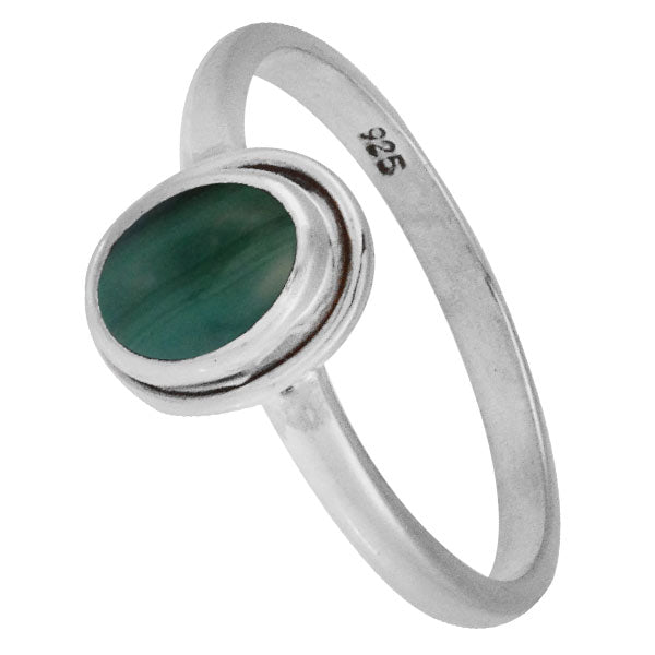 Silberring Malachit grün 7 mm oval Stein Rand 925er Sterling Silber Ringe Schmuck 56 (18)