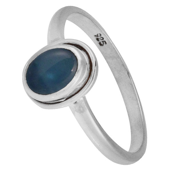 Silberring Chalzedon blau 7 mm oval Stein Rand 925er Sterling Silber Ringe Schmuck
