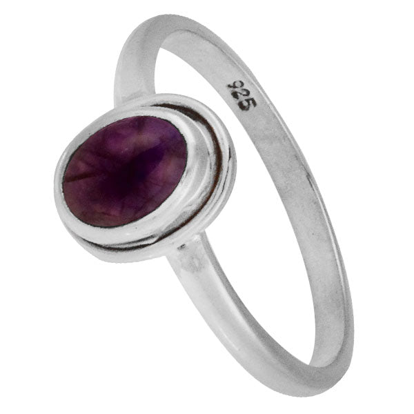 Silberring Amethyst lila 7 mm oval Stein Rand 925er Sterling Silber Ringe Schmuck