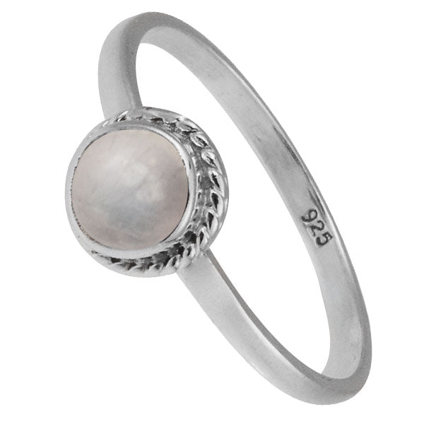 Kopie von Silberring Mondstein weiß 5 mm rund Zopf Rand 925er Sterling Silber Stein Ringe Schmuck 58 (18.6)
