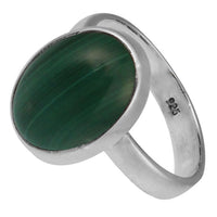 Load image into Gallery viewer, Silberring Malachit 14 mm grün oval eingefasst 925er Sterling Silber Stein Ringe Schmuck
