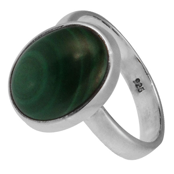Silberring Malachit 14 mm grün oval eingefasst 925er Sterling Silber Stein Ringe Schmuck